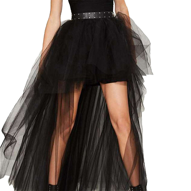 Women's Punk Skirt Female Gothic Tulle Skirt Long Skirt Ball Gown Black Mesh Shows Dance Party Skirts Ladies Solid Skirts Q875