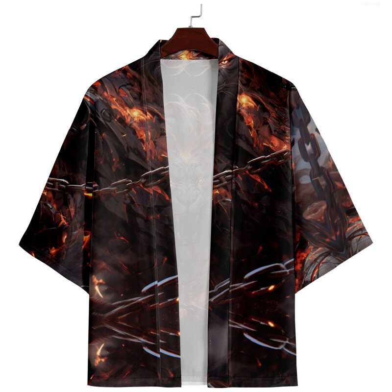 Oversize Anime Lion Kimono vestiti estate giapponese Streetwear Cardigan donna uomo Haori Top Yukata Plus Size 4XL 5XL 6XL