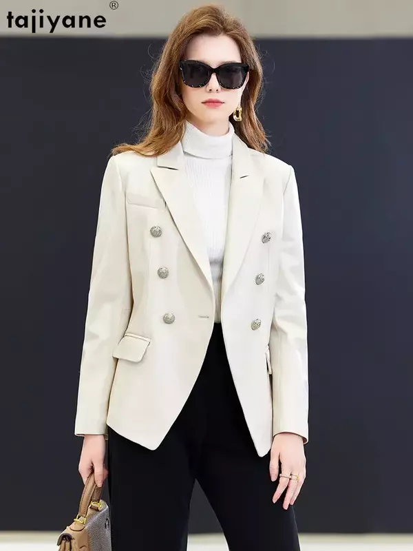 Tajiyane-jaqueta de couro de carneiro genuína para mulheres, couro verdadeiro, couro fino, moda coreana, alta qualidade, 2023