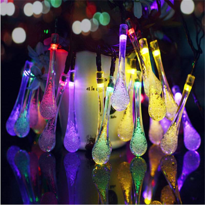 Water Droplets Solar Christmas Garland String Lights Waterproof Outdoor 20/30/50LEDs Fariy Lights for Garden Wedding Party Decor