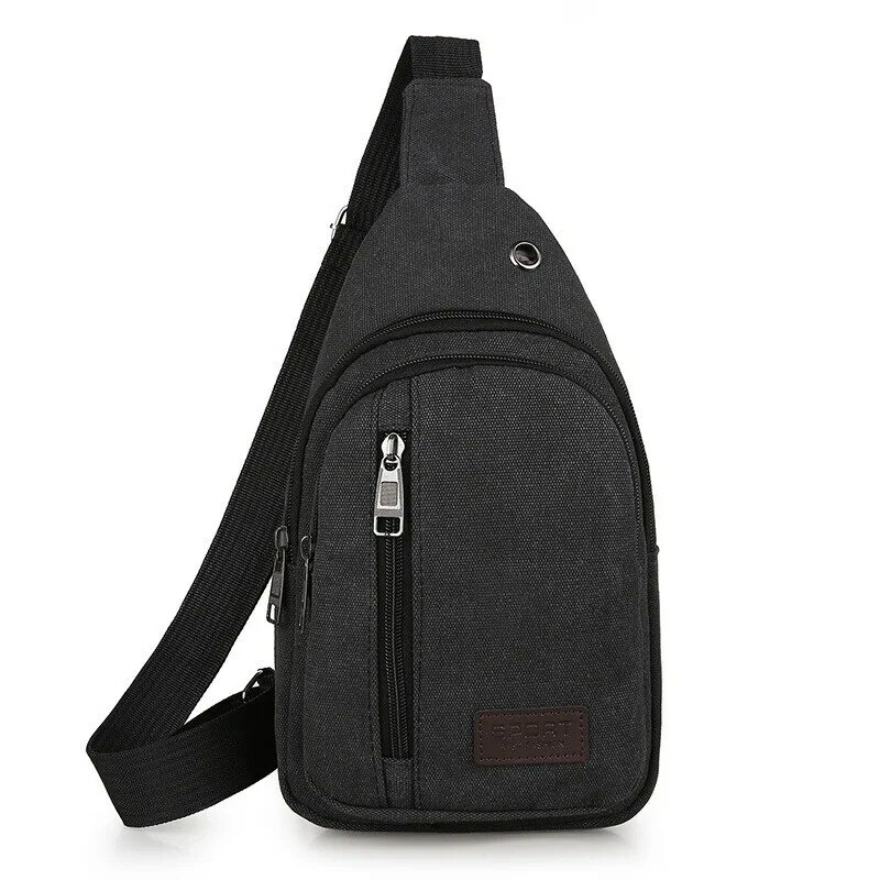 Sling Backpack Small Cross-body Daypack Causal Canvas Backpack Chest Bag with Earphone Hole for Men or Women