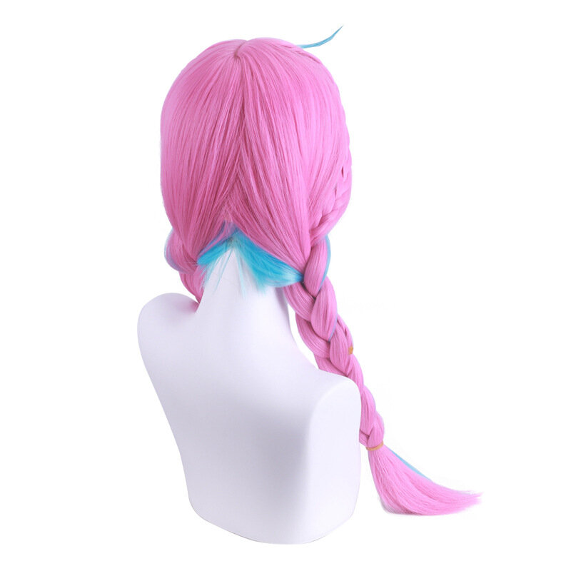 Cabelo sintético com clipe para cosplay, duas tranças, cabelo anime colorido, Daily Cos, rosa e azul