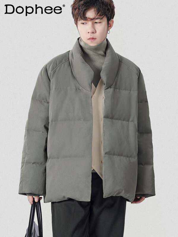 남성용 두꺼운 따뜻한 다운 재킷, 화이트 덕 다운, 겨울 캐주얼 탑, 스탠드 칼라, 긴팔, 단색 코트, 패션