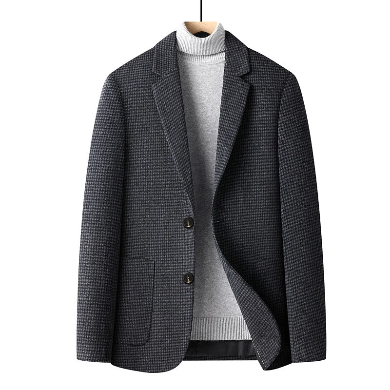 T175 jaket wol untuk pria, blazer kasmir single breasted, jaket bisnis formal blazer