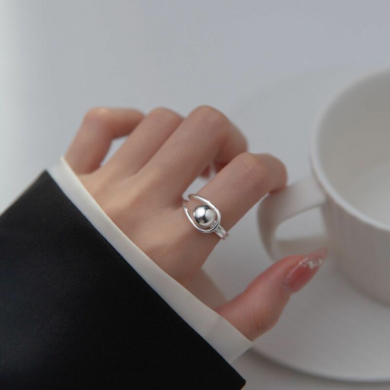 Anéis de bola ocos de prata esterlina 925 originais para mulheres, anel vintage, jóias finas para casamento e noivado