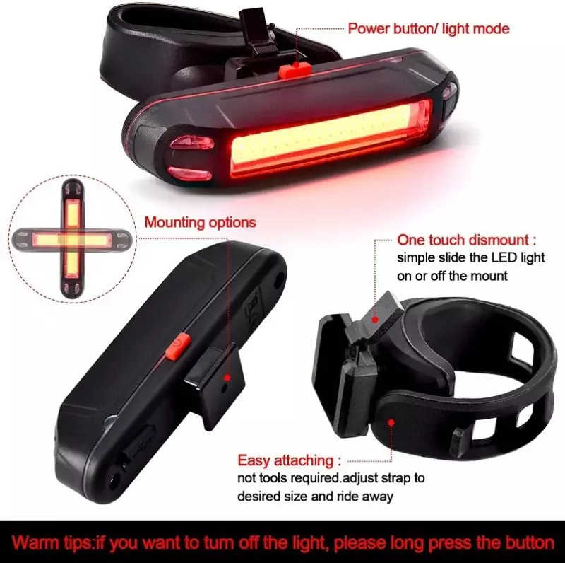 Lampu belakang sepeda LED isi ulang daya USB, lampu ekor sepeda peringatan keselamatan berkendara malam hari