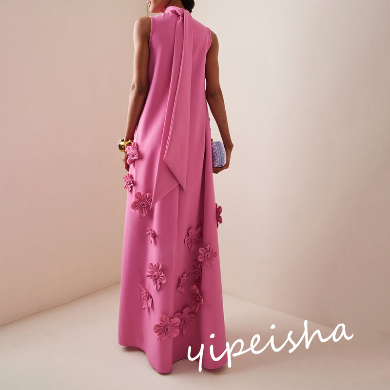 Платье для выпускного вечера Саудовская Аравия атласная аппликация Свадебная вечеринка А-силуэт Высокий воротник на заказ длиной до пола