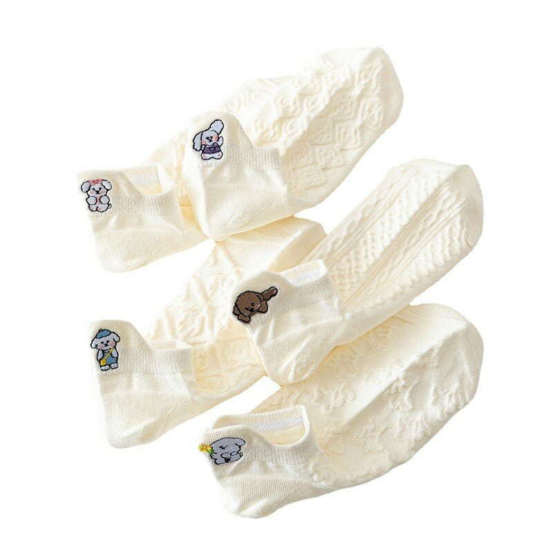Calcetines tobilleros con bordado de animales de dibujos animados para mujer, medias de algodón en relieve, Color sólido japonés, sencillo, No se muestra, D101, novedad