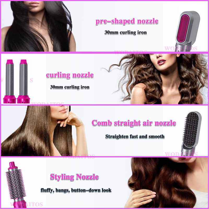 5 In 1 Electric Blow Dryer Comb Hair Dryer Brush Hair Curling Detachable Brush Kit Straight Hair Brush Hair Curler Curling Iron