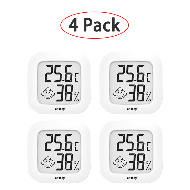Temea-Mini termómetro Digital para interiores, higrómetro, medidor de humedad para habitación, pantalla LCD, Sensor de temperatura y humedad, paquete de 4 unidades
