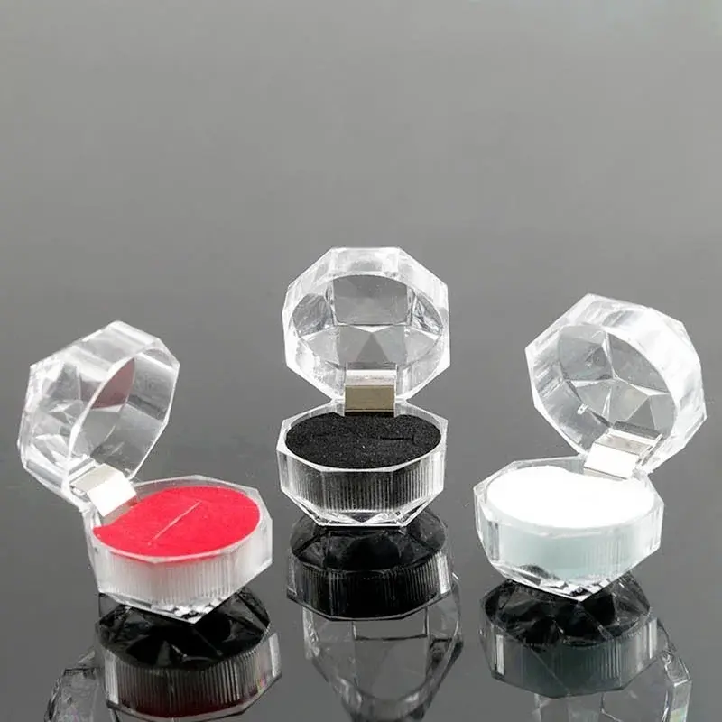 Cajas de exhibición de cristal acrílico para anillos y pendientes, organizador de almacenamiento, caja transparente para embalaje de joyería, 20 piezas