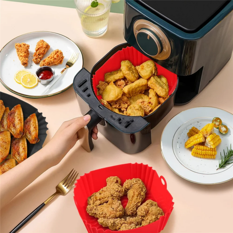 Reusable Airfryer Pan Liner Accessories Silicone Air Fryers Oven Baking Tray Pizza Chicken Airfryer Non-stick Silicone Mould