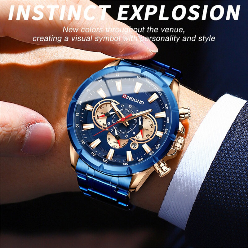 Relógio de pulso masculino de quartzo em aço inoxidável, relógio original, pulseira luminosa, semana e data, moda luxuosa, 6395