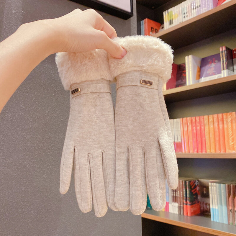 Winter Frauen Warm Halten Touchscreen Verdicken Plüsch Handgelenk Handschuhe Mode Persönlichkeit Elegante Einfache Stick Radfahren Winddicht