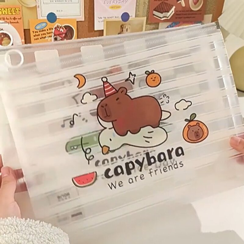 Capybara-Bolsa de almacenamiento transparente para carpetas de archivos, organizador de archivos de gran capacidad, con cremallera, tamaño A4