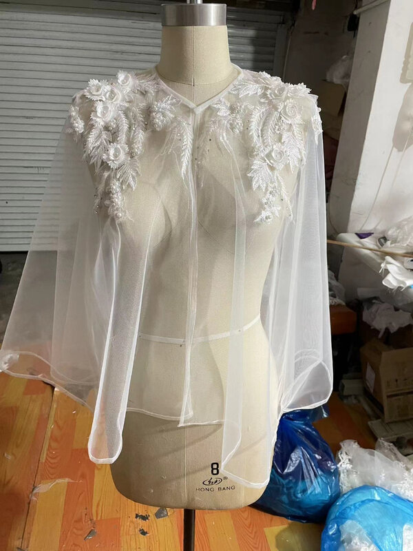 Morbido Tulle matrimonio mantello spalla Appliques giacca Bolero da sposa in pizzo donna abbigliamento formale avvolgere personalizzato