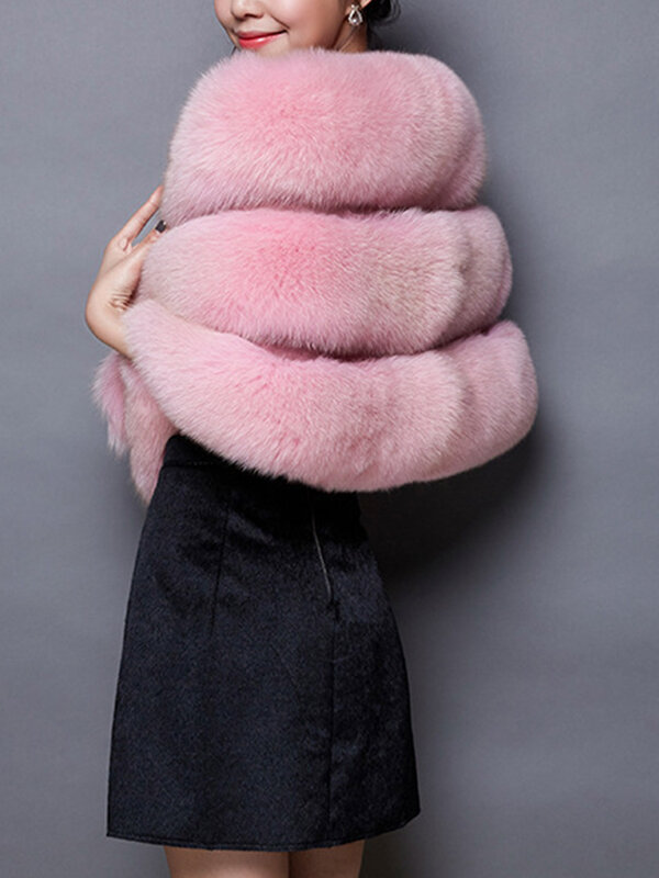 Zimowe damskie ze sztucznego futra długi szal szal ze wzruszeniem ramionami ślubne eleganckie krótkie futro z lisa ciepłe damskie kamizelki płaszcz