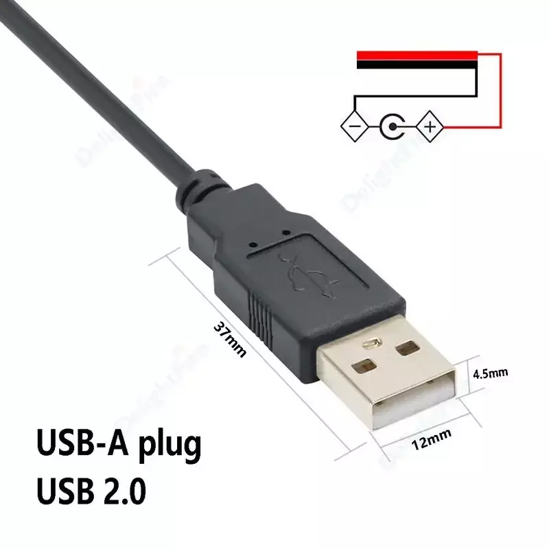 Cabo de alimentação USB para pequenos fãs, plugue macho, fio pigtail, DIY, equipamento instalado, substituir reparação, fio desencalhado, USB 2.0, 2Pin
