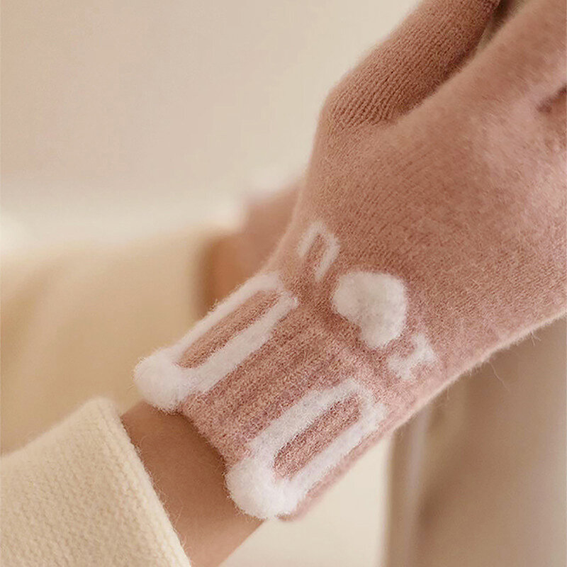 Cute Rabbit Ear guanti a dita intere guanti lavorati a maglia per ragazze autunno inverno guanti caldi per Touch Screen ciclismo guida