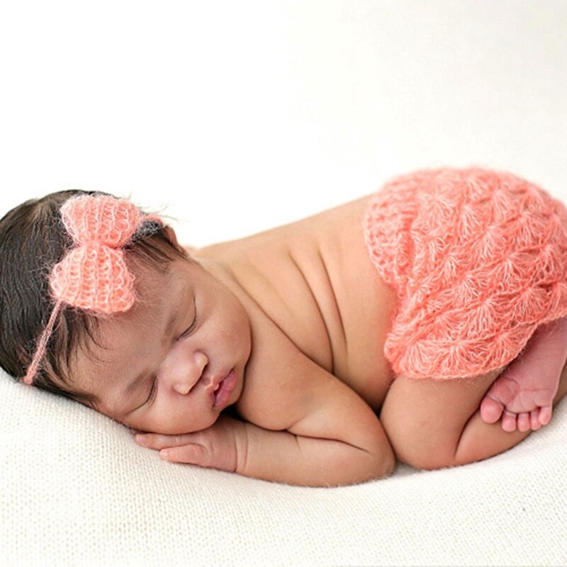 Nuova gonna per bebè in Mohair lavorata a maglia + fascia per capelli con fiocco per 0-6 mesi Costume da tiro con foto da Studio per neonate puntelli per fotografia neonato