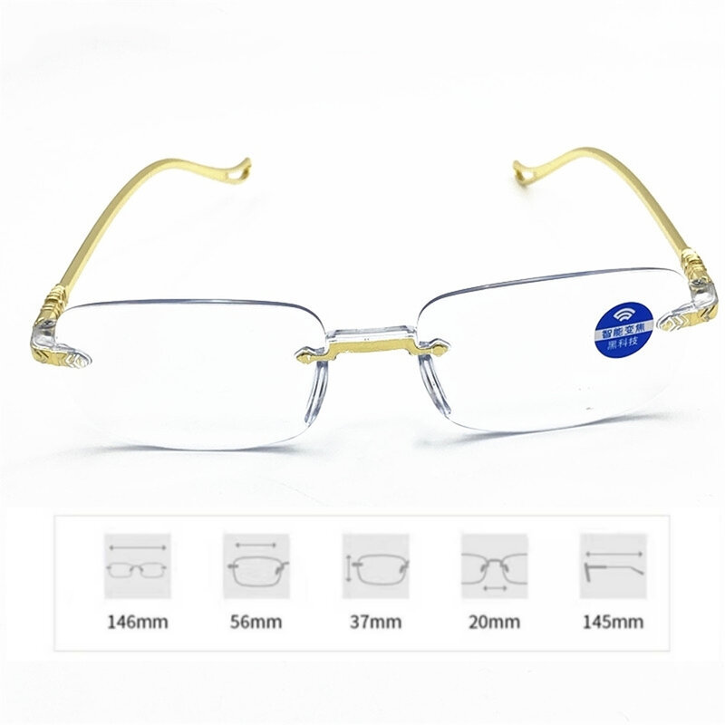 Gafas de lectura ultraligeras sin marco para presbiopes de corte de diamante de alto grado, antiluz azul, HD, para presbicia, 2024