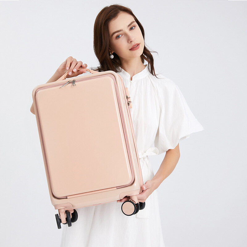 プラグイン-女性の荷物とスーツケース、普遍的なホイール付きスーツケース、フロントのオープンカバー、優れた収納バッグ