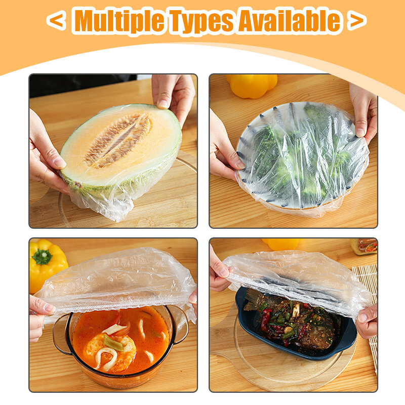 50/100PCS Disposable Food Cover Plastic Wrap Elastic Food Lids For Fruit Bowls Cups Caps Storage Kitchen Fresh Keeping Saver Bag