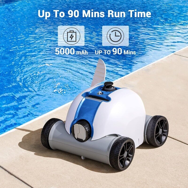 Limpador de piscina robótico sem fio, aspirador de piscina automático, bateria recarregável, IPX8 impermeável, até 861 pés quadrados, 60 minutos a 90 minutos