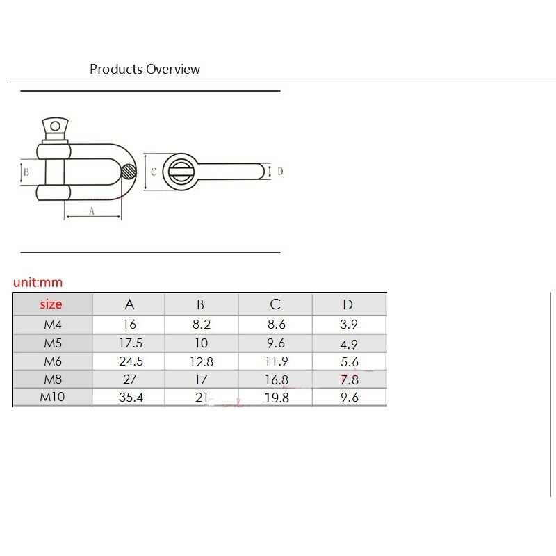 Grilletes de enlace D Dee de arco de acero inoxidable de grado Industrial, rendimiento y durabilidad en aparejo marino, 5mm, 10mm