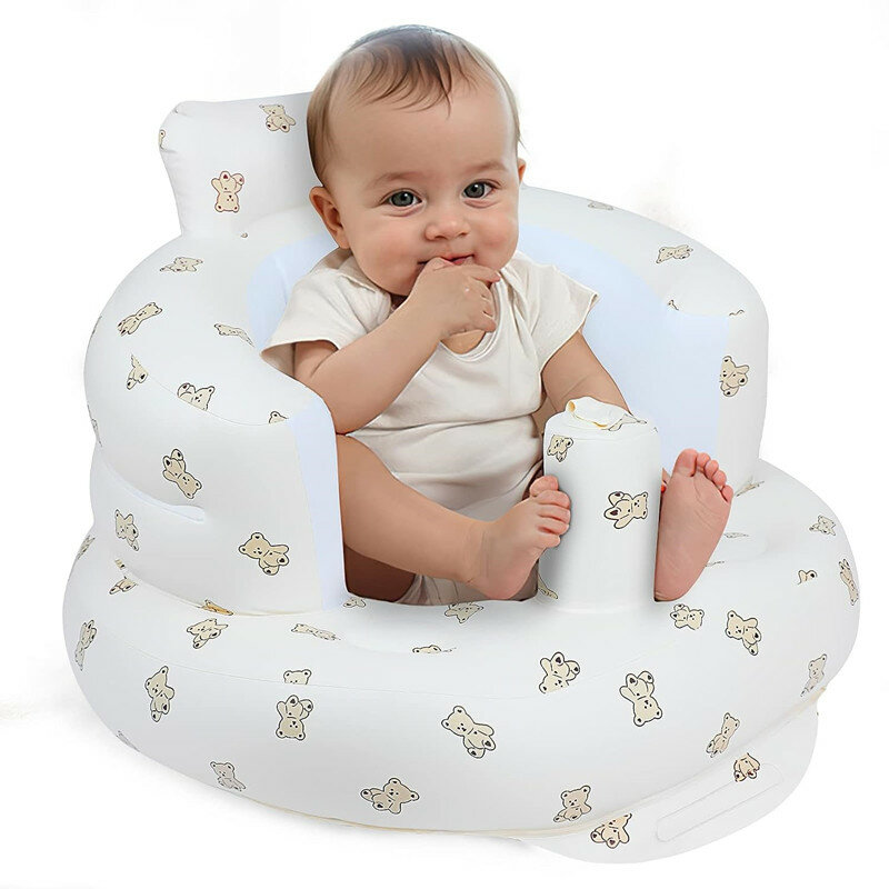 Assento de bebê inflável com bomba de ar embutida Suporte traseiro infantil Sofá cadeira para sentar-se, Cadeira portátil do chuveiro do bebê
