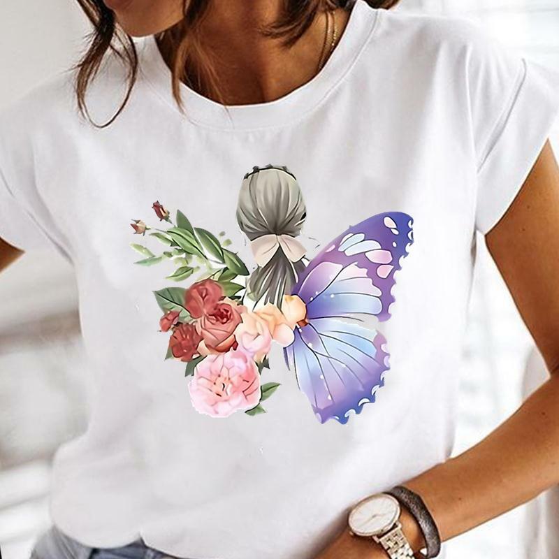 女性用タンポポプリントTシャツ,ファッショナブルな水彩トンボTシャツ,漫画プリントTシャツ