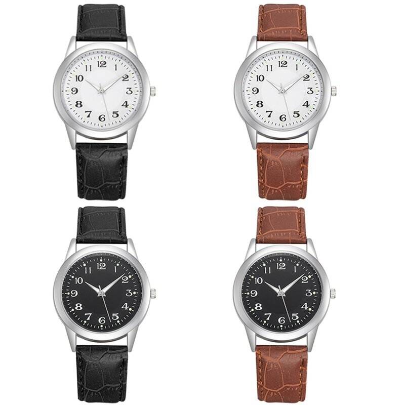 Relógio de quartzo casual masculino com mostrador redondo digital, pulseira de couro, luminoso, simples, fashion, Kol Saati, Erkek