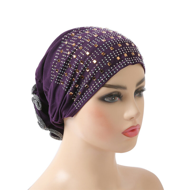 Flower Muslim Women Strech Hijab Bonnet Chemo Cap Inner Hats Turban Arab Cancer Bandana Islamic Beanies Headwrap Headcover Scarf