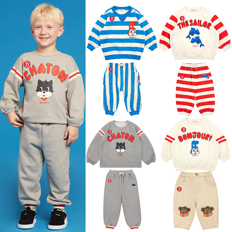 Conjunto de moletons e calças coreano infantil, moletom de bebê, terno de menino e menina, roupas de camisa infantil, primavera, outono, novo, 2024
