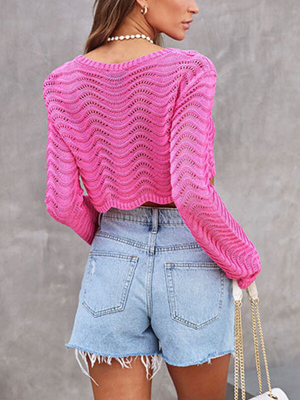여성용 편안한 니트 스웨터, 루즈핏 단색, 긴팔 크루넥 풀오버