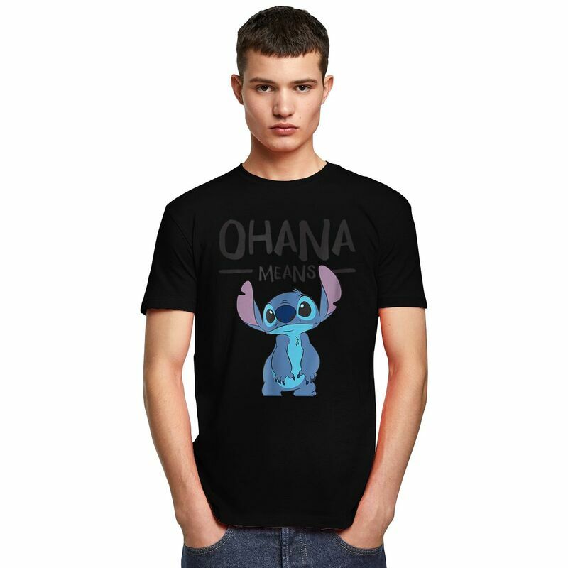 Stitch Ohana Means camiseta de Anime para hombre, camiseta de manga corta de algodón suave, camiseta gráfica