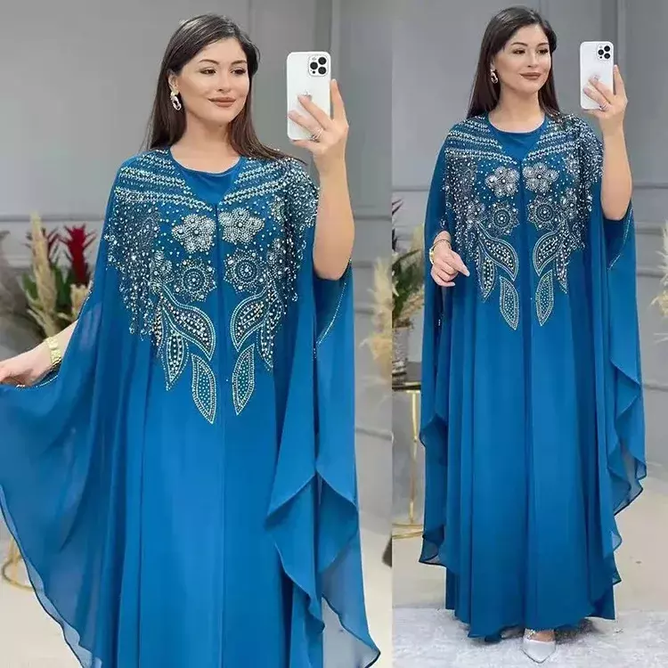 2 Stück Set plus Größe afrikanische Party kleider für Frauen Chiffon Boubou Ankara Dashiki Outfit Dubai Kaftan Abaya Robe Marocaine Femme