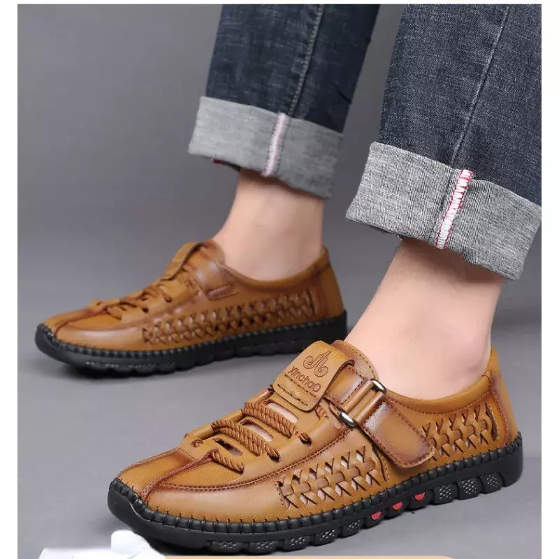 2024 Hand-stitched Summer New Designer Roman Men's Leather Shoes Wear-resistant Outdoor Walking Sandals Shoes for Men