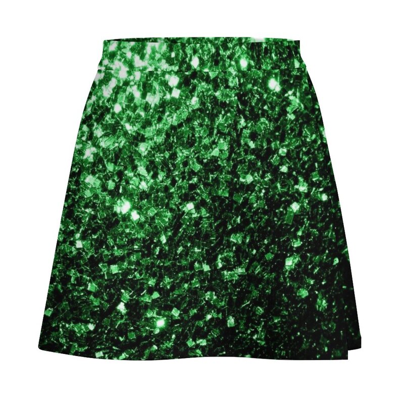 Glamour Dark Green faux glitter sparkles Mini Skirt new in dresses japanese style