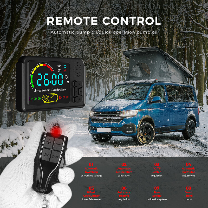 Alat pemanas udara portabel, pemanas udara Diesel semua dalam satu aplikasi bluetooth LCD dengan AC-DC adaptor daya untuk kipas pemanas rumah mobil 12V/24V/220V