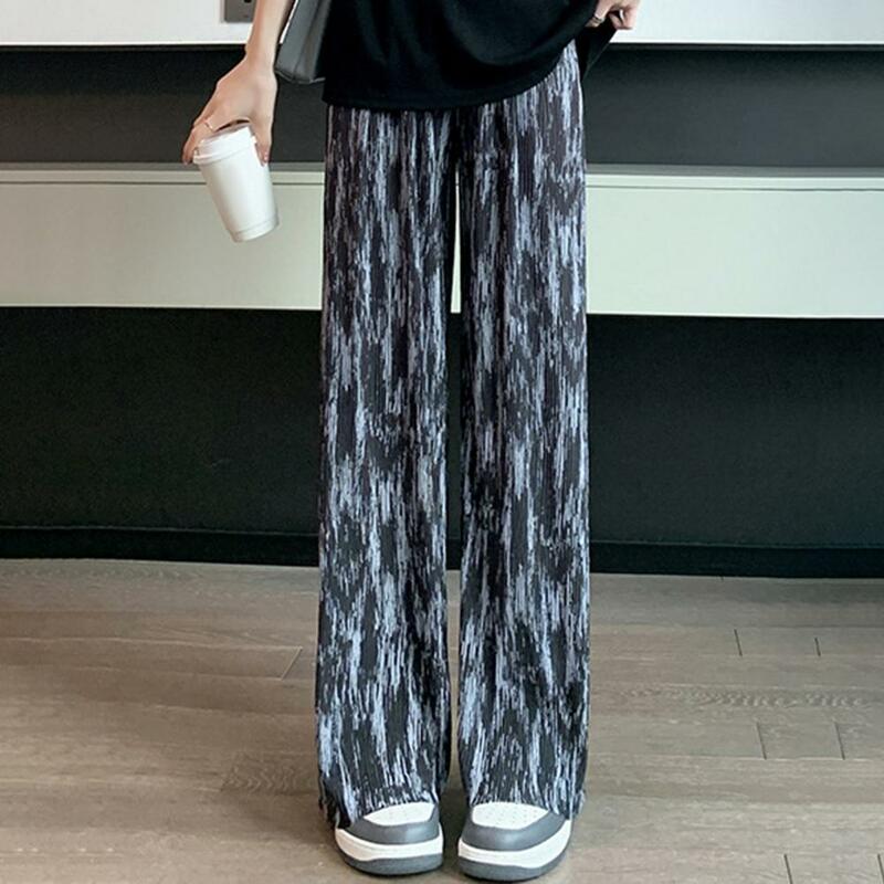 Spodnie damskie Tie-dye Print spodnie z szerokimi nogawkami dla kobiet z wysokim stanem elastyczne spodnie Streetwear lodowy jedwab długie spodnie długie spodnie
