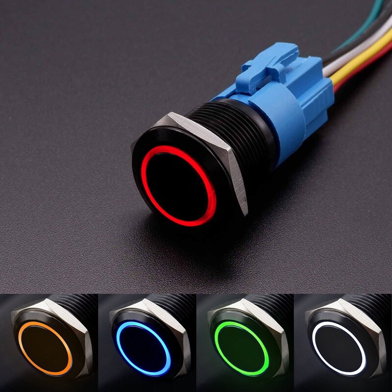 Interruptor de botón de Metal de 16mm, 19mm, 22mm, con fuente de alimentación fija para PC, LED retroiluminado de arranque de motor de coche, 3v, 5v, 6v, 12v, 24v