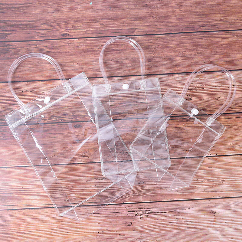 3 maten 1pc doorzichtige draagtas transparant boodschappentassen schouderhandtas pvc waterdichte opbergtas voor cadeau cosmetische plastic tassen