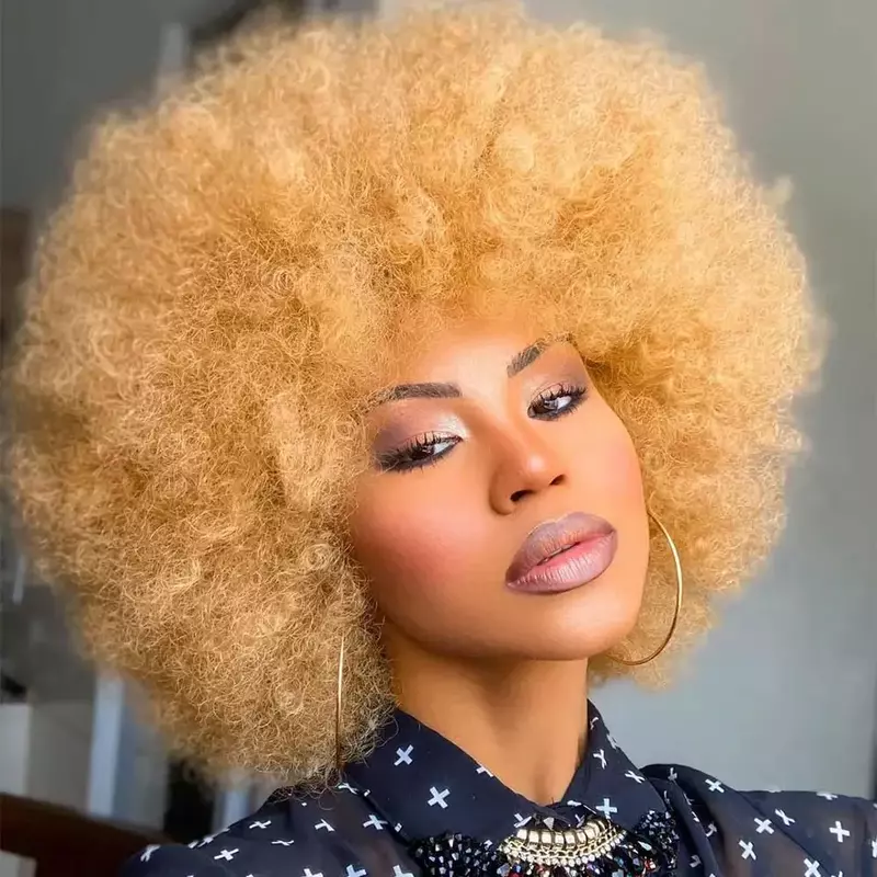 Krótkie syntetyczne peruki Afro dla czarnych kobiet afrykańskie czarne różowe puszyste miękkie Cosplay naturalne włosy Afro peruka z kręconych włosów typu Kinky z grzywką