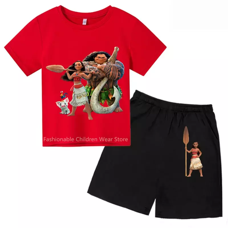 Camiseta e shorts Ocean Quest da Disney para crianças, Desenhos animados fofos, Algodão, Casual, Verão divertido, Divertimento, 2024