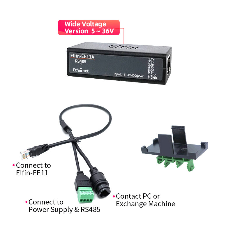 Puerto serie RS485 a servidor de dispositivo Ethernet, convertidor de datos IOT, compatible con protocolo Elfin-EE11 EE11A, TCP/IP, Telnet, Modbus, TCP