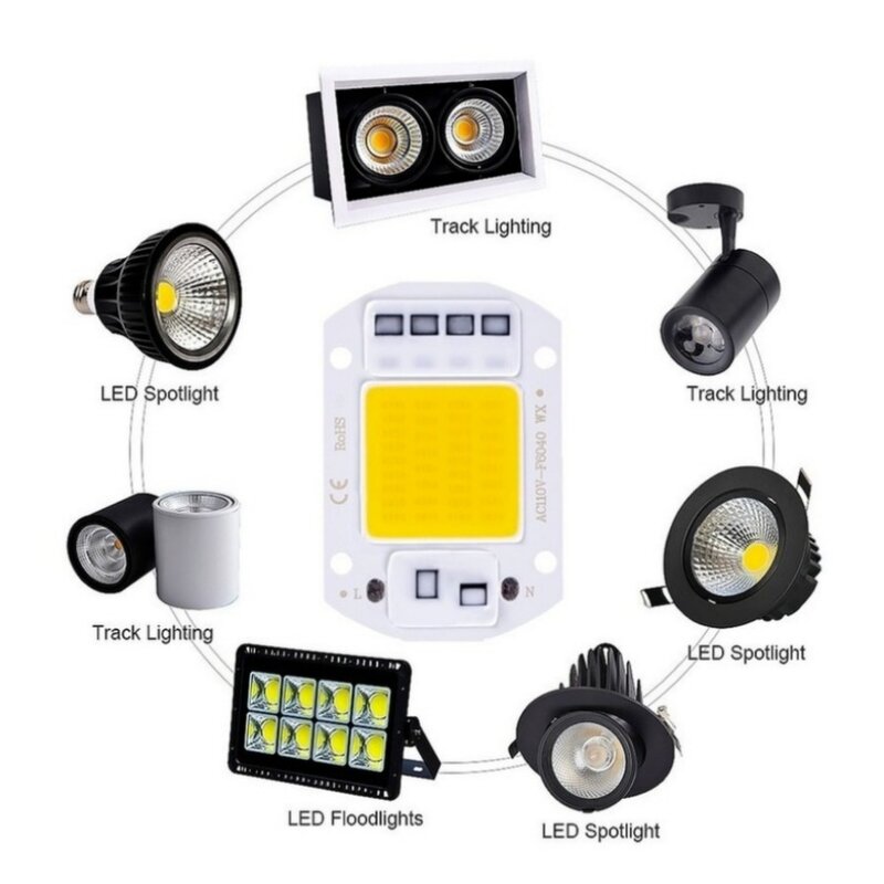LED COB 램프 비드, DIY 투광 조명, LED 전구 스포트라이트, 야외 칩 램프, 10W, 20W, 30W, 50W, AC 220V, 240V, IP65 스마트 IC, 드라이버 불필요