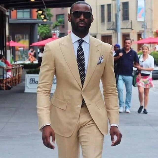 Mode Khaki Anzüge für Männer lässig Slim Fit hochwertige Blazer Hombre High Street benutzer definierte 2 Stück Set Jacke Hose Kostüm Homme