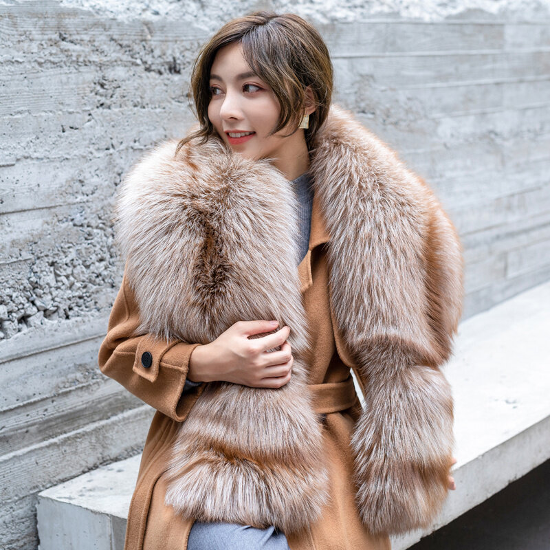 100% Genuine Natural Real Fox Fur Scarf Bib Ring Mulheres Warm Doublesided Full Fox Fur Long Shawl Inverno Luxo Ao Ar Livre Lenços