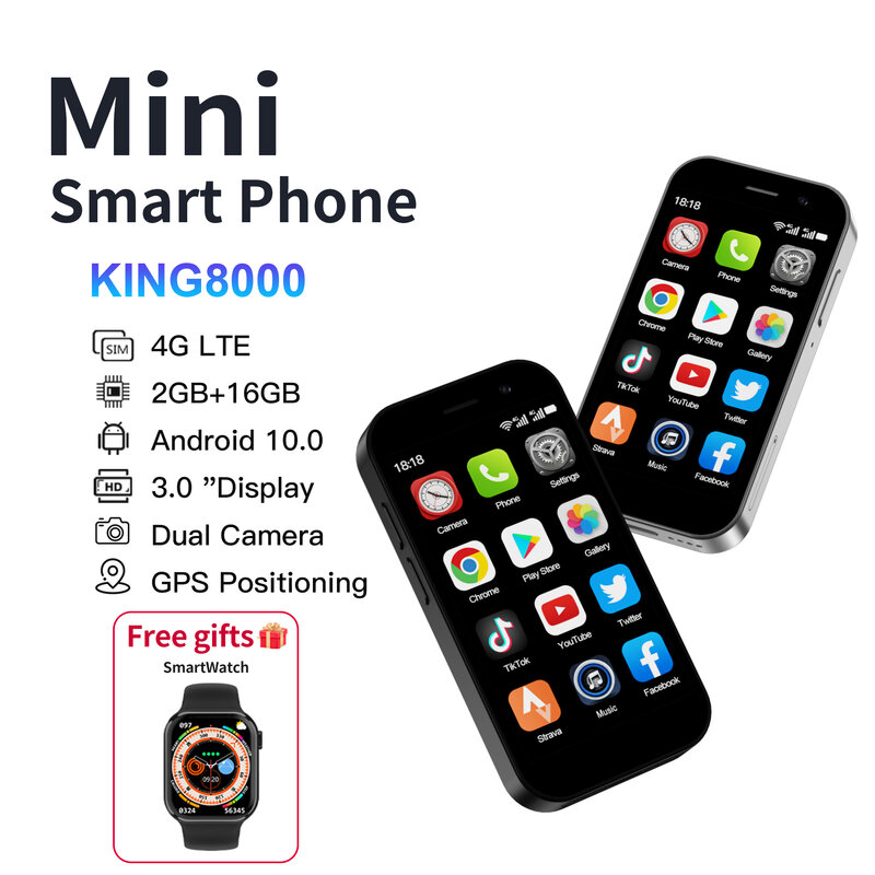 Directe Verkoop Servo King8000 4G Mini Smartphone 2 Sim Standby 16Gb Rom Wifi Hotspot Mobiele Telefoon Met Gratis Smartwatch Cadeau